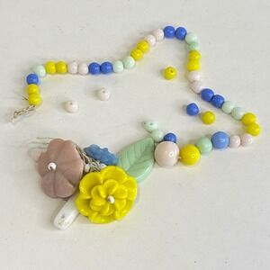 Antique Glass Flower Beads Vintage Spring Restoration Lot Yellow Blue Pink Leaf